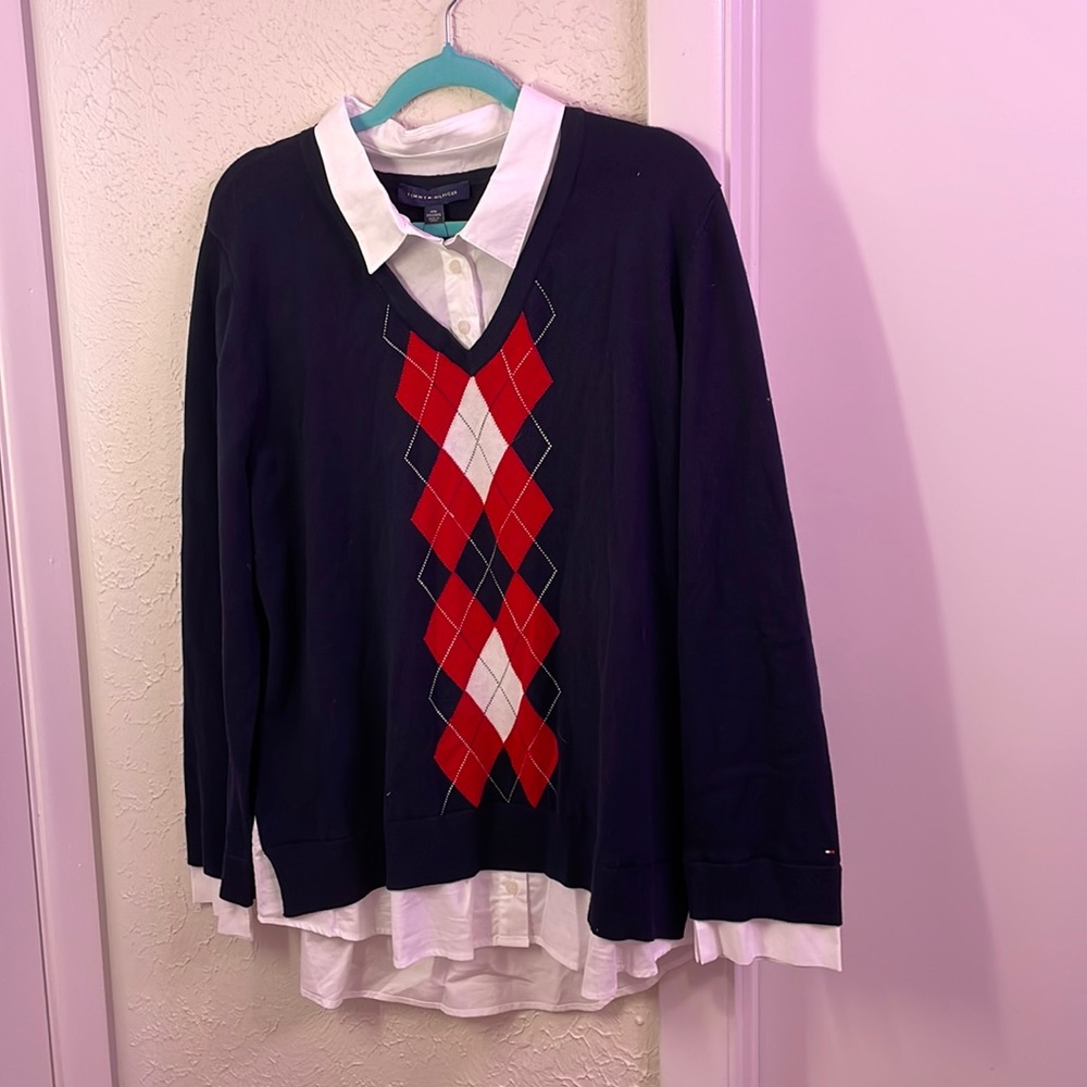 NWT Tommy Hilfiger Navy Argyle sweater